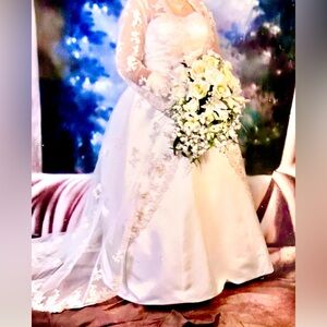 Wedding Dress ; with Long Jacket Train with sequin gold